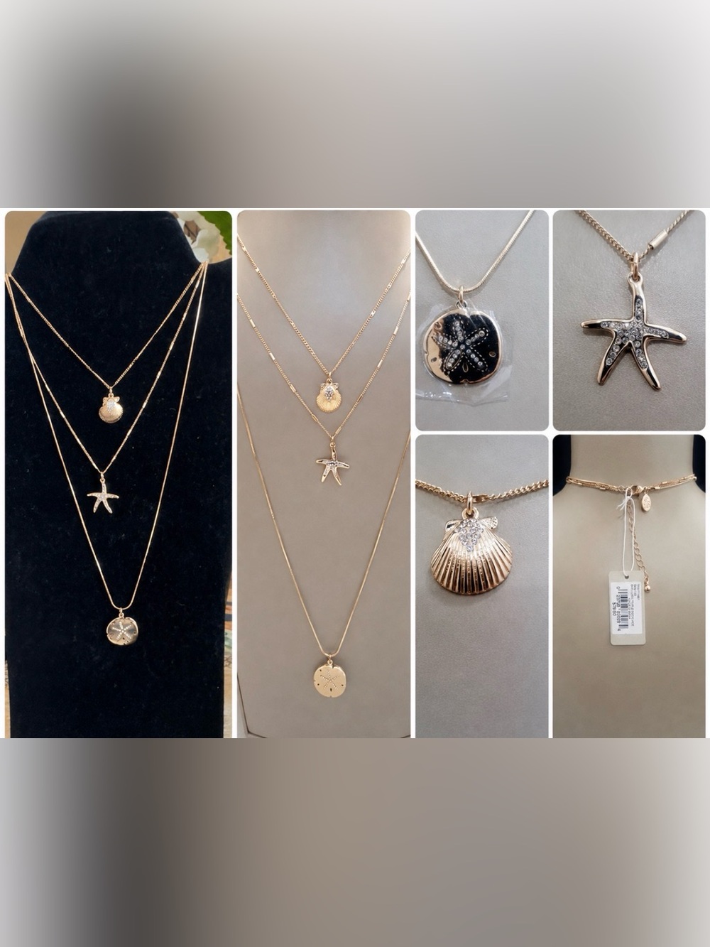 Tommy Bahama Long 3 Chain Starfish Sand Dollar Shell CZ Gold Necklace NEW